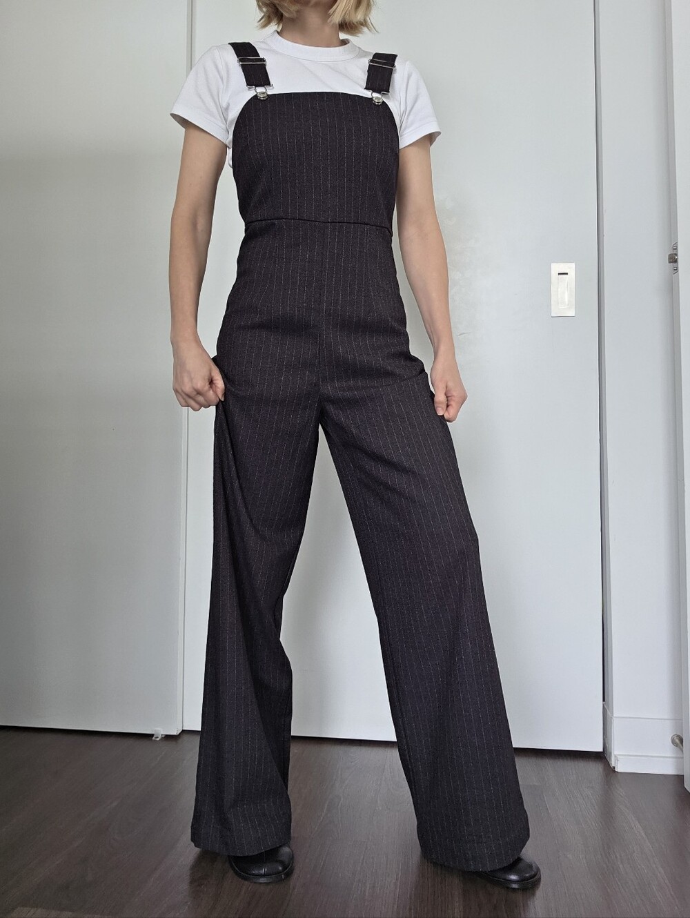 Forever 21 Black Pinstripe Wide-Leg Jumpsuit